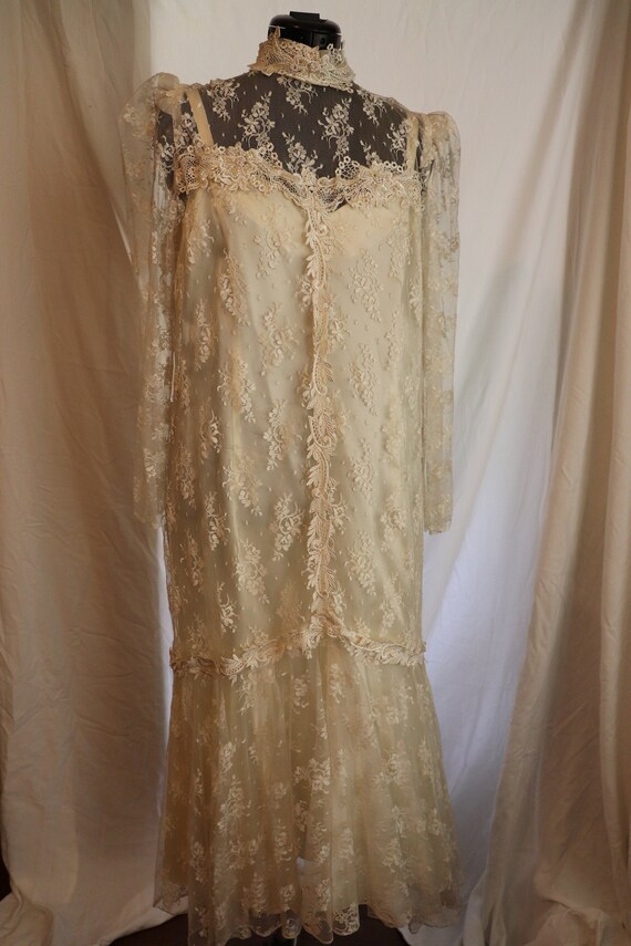 Praire Style Dress Cream Ivory 90's wedding Sz L s