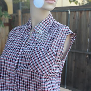 Bargain Basement! Gingham Button Down Collar Cotton Top Sz Small Medium Shirt Blouse 50&#39;s 60&#39;s Vintage Preppy Lolita School Uniform