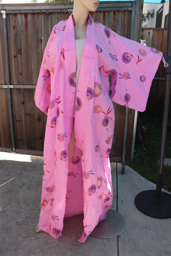 Vintage Japanese Kimono Thin Cotton Bright Pink Pr