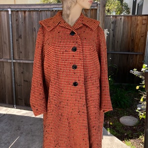 Red Black Check Vintage Coat by Kerrybrooke California for Sears Roebuck Jacket 1960s 1950s