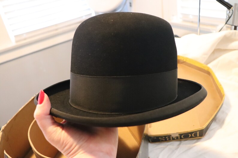 FLAWLESS Herbert Johnson London 7 1/4 Black Bowler Hat size Etsy