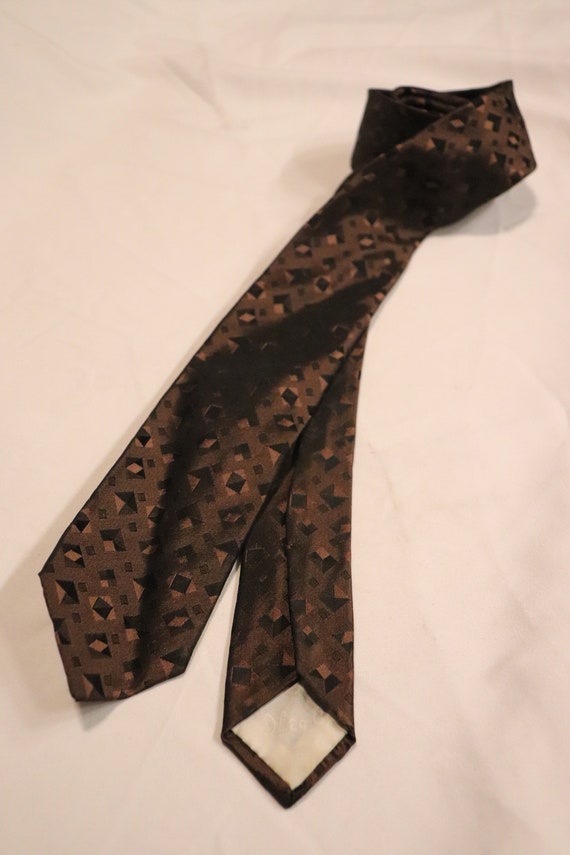 Vintage Oleg Cassini Brown Black Men Skinny Tie 19