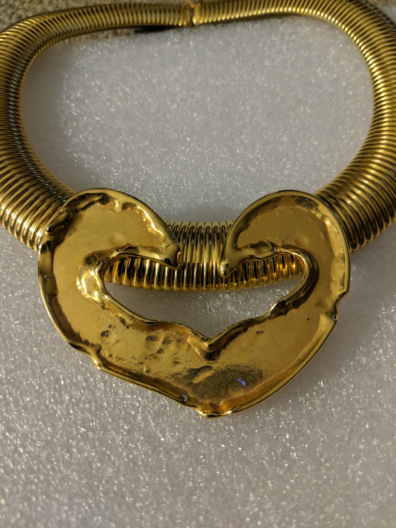 Gold Valentine/'s day heart upcycled necklace statement jewelry bold choker one of a kind gift for her preppy chic one size fits all