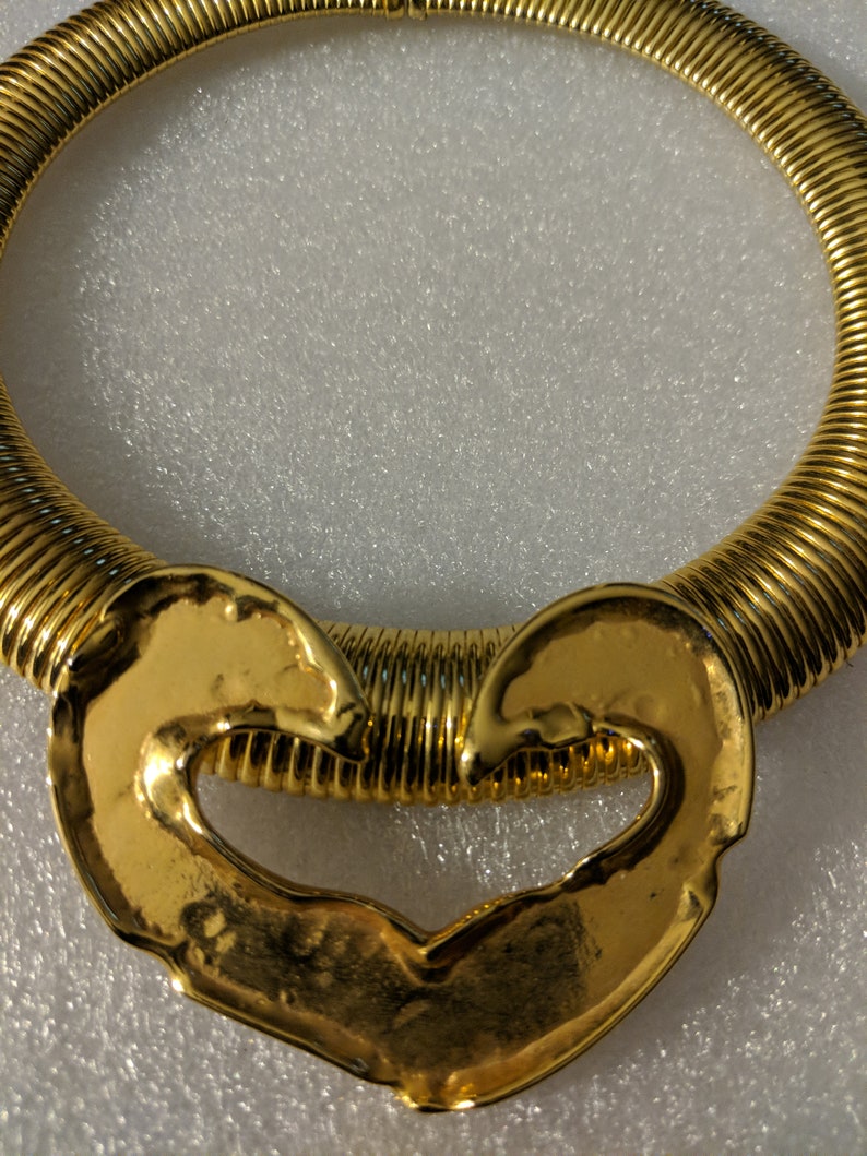 Gold Valentine/'s day heart upcycled necklace statement jewelry bold choker one of a kind gift for her preppy chic one size fits all