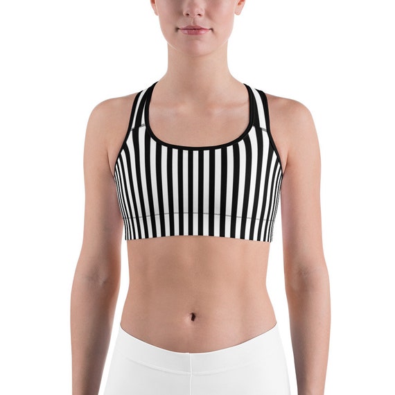 black and white striped sports bra