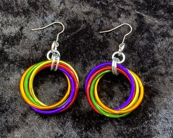 Giant Fidget Earrings, Rainbow Drop Hoop Earrings, Large Fidget Jewellery, Massive Drop Hoop Style Rainbow Fidget Earrings