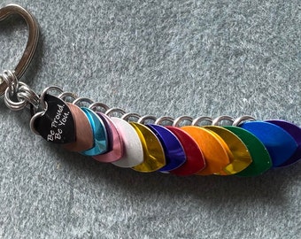 Progress Pride Flag Keychain, Rainbow Progress Pride Keyring, Black, Brown, Trans and Intersex on Rainbow Flag Keychain