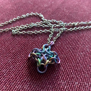 Rainbow Titanium Pendant, Chainmaille Square Titanium Pendant, Heirloom Pendant, Rainbow Chainmaille Pendant