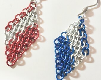 Chainmaille Earrings - Stripy Earrings - Diamond Shaped Earrings - Colour Earrings - Fashionable Earrings