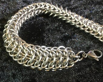 Stainless Steel Chainmaille Bracelet - "Dragonback" Chainmaille Bracelet in Stainless Steel - Chunky Chainmaille Bracelet