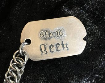 Comic Geek Keyring - Geeky Keychain - Metal Stamped Geek Accessory