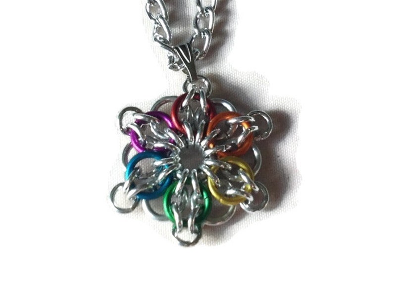 Rainbow Pendant Chainmaille Pendant in Rainbow Colours LGBT Pride Pendant image 2