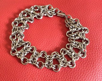Stainless Steel Chainmaille Bracelet - Unisex Chunky Bracelet - X Pattern Bracelet
