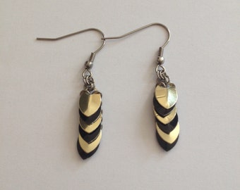 Scalemaille Earrings - Gold and Black Earrings - Dangly Scale Earrings