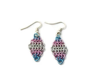 Trans Pride Earrings - Transgender Flag Chainmaille Earrings