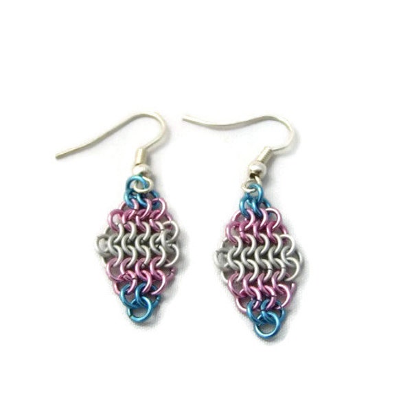 Trans Pride Earrings - Transgender Flag Chainmaille Earrings