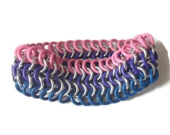 Bisexual Pride Bracelet - Stretchy Bi Pride Cuff - Pink, Purple and Blue Elastic Bracelet