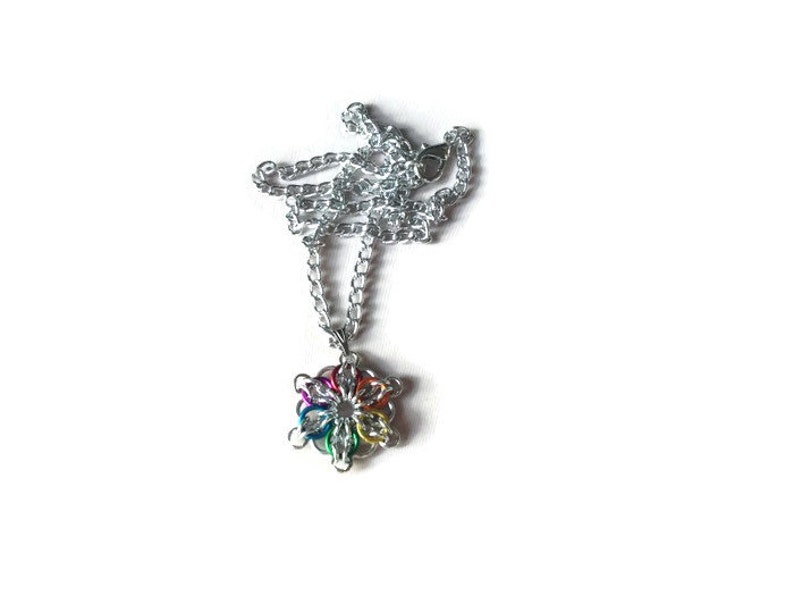 Rainbow Pendant Chainmaille Pendant in Rainbow Colours LGBT Pride Pendant image 1