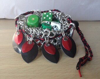 Chainmaille Dice Bag - Chainmaille Pouch with Scales - Red and Black Chainmail Pouch