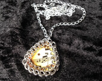 Plectrum Pendant - Guitar Pick Pendant - Chainmaille Wrapped Music Pendant