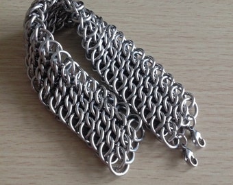 Heavy Stainless Steel Cuff - Big Chainmaille Wrist Cuff Bracelet - Chunky Men's Bracelet