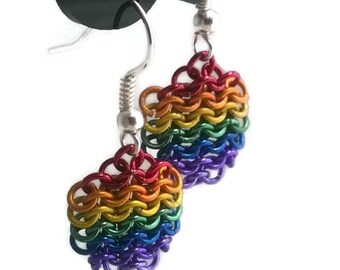 Rainbow Chainmaille Earrings - LGBT Pride Earrings - Round Rainbow Earrings - Micromaille Earrings