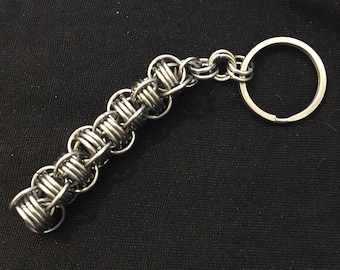 Tesla Coil Keychain, Geeky Stainless Steel Keyring, Chainmaille Key Chain in Stainless Steel