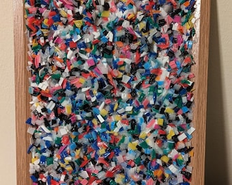 Handmade Wall Art from Recycle Shredded Plastic in Frame 9"x11" Room Decoration