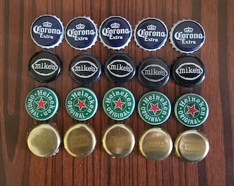20 Beer Bottle Caps: Corona, Heineken, Stella, Smirnoff - Craft Supplies