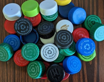 Lot of 40 White / Clear / Green / Red/ Blue Plastic Bottle Caps Lids Tops for Craft and Art Project Melt