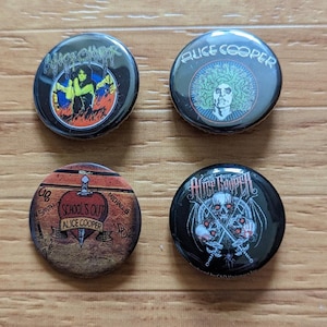 Pinback Buttons Badge Alice Cooper music banf fun club (1-1/4&quot; pins, Approx. 32mm)