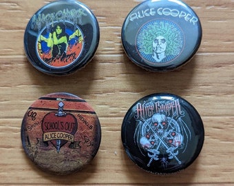 Pinback Buttons Badge Alice Cooper music banf fun club (1-1/4" pins, Approx. 32mm)