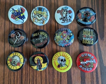 Guns N' Roses Pinback Buttons, Music Band Badges, Set of 12