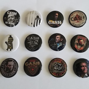 Pinback Button Badge Johnny Cash music band funs club (1-1/4&quot; pins, Approx. 32mm)