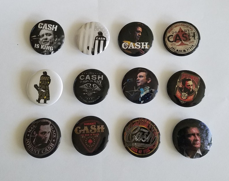 Pinback Button Badge Johnny Cash music band funs club 1-1/4 pins, Approx. 32mm image 1