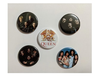 Lot of 5 1.25" Handmade Pinback / Magnet / Flatback / Loopback Buttons rock groups Kiss AC/DC Pink Floyd Queen (Approx. 32mm)