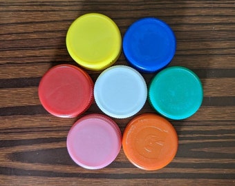 40 Recycled Plastic Bottle Caps: Mixed Colors, Craft Lids (1-1/2")
