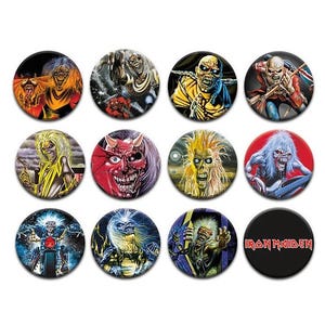 Lot of 12 1.25&quot; Pinback Buttons Iron Maiden heavy metal band (1-1/4&quot; pins, Approx. 32mm)