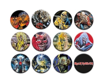 Iron Maiden Pinback Buttons: Heavy Metal Band Badges Lot of 12 (1.25")