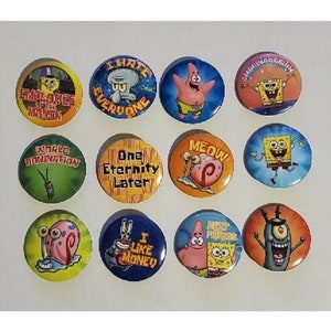 Lot of 12 1.25&quot; Pinback Button Spongebob Squarepants fans cartoon movie (1-1/4&quot; pins, Approx. 32mm)