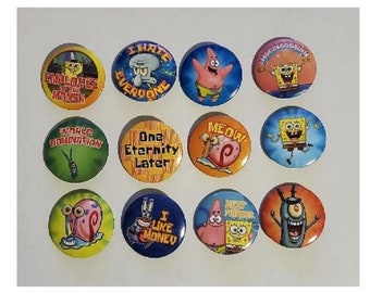 Lot of 12 1.25" Pinback Button Spongebob Squarepants cartoon (1-1/4" pins, Approx. 32mm)