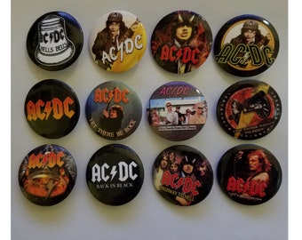 Lot of 12 1.25" Pinback Button Badge ACDC music band funs club (1-1/4" pins, Approx. 32mm)