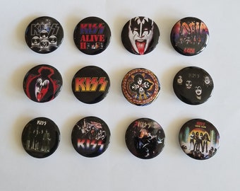 Lot of 12 1.25" Pinback Button Badge KISS music band funs club (1-1/4" pins, Approx. 32mm)