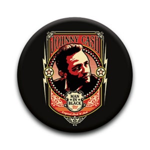 Pinback Button Badge Johnny Cash music band funs club 1-1/4 pins, Approx. 32mm 93784