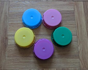 Lot of 30 Colorful Plastic Bottle Caps: 1-1/2" Craft Lids