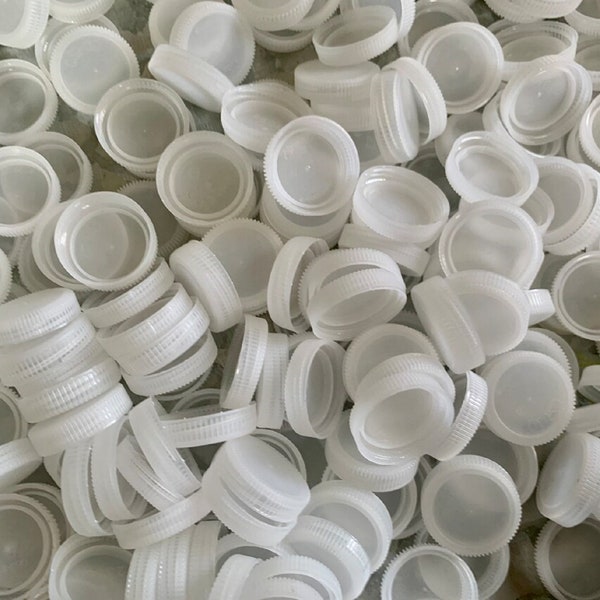 Lot of 60 / 120 / 240 Clear White Plastic Bottle Caps Lids Tops for Craft and Art Project Melt Molding