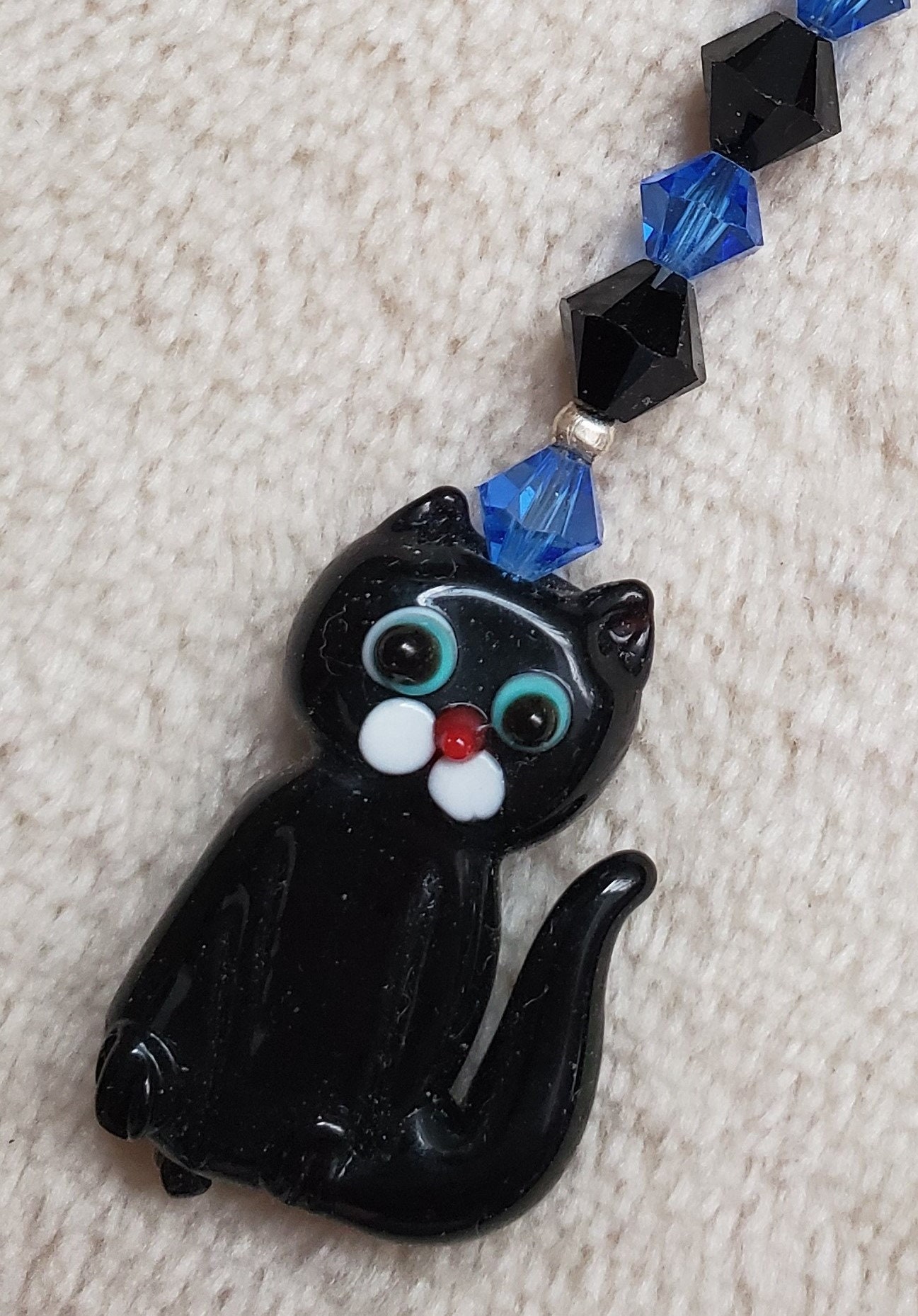 Scissor Fob - Lampworked Black Cat with Swarovski Crystals