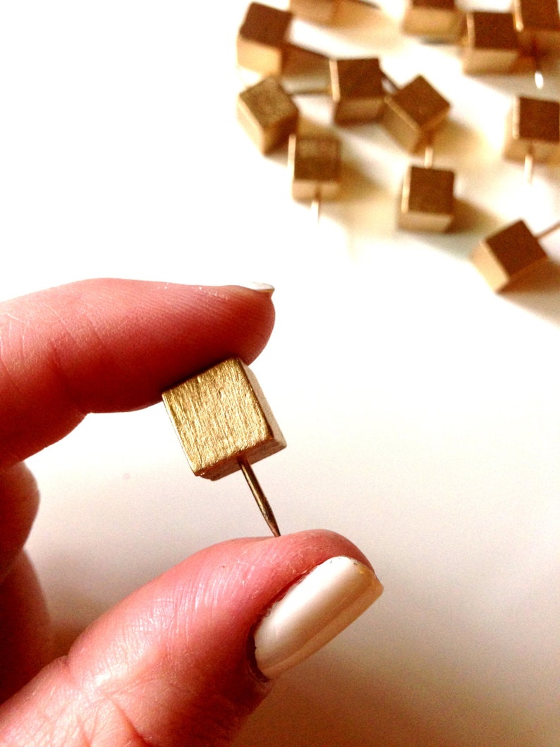 Gold leaf square push pins cube cubicle decor pin thumb Etsy