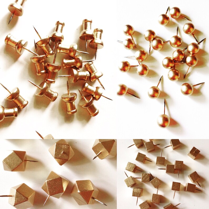 Gold leaf square push pins cube cubicle decor pin thumb Etsy