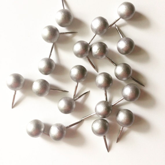 silver push pins silver cubicle decor modern thumbtacks etsy